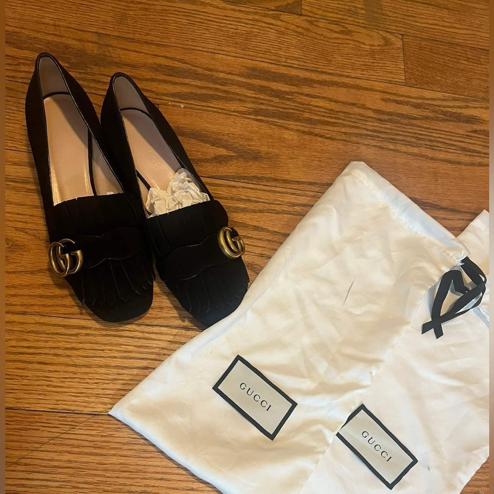 Make an offer! Authentic Gucci marmont GG fringe suede low heel loafer black